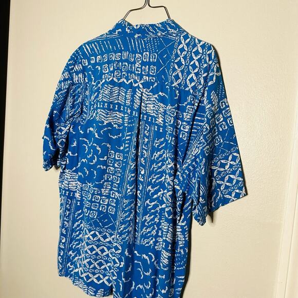 Vintage Cooke Street Hawaiian Blue Tropical Button Down Collared Shirt Size L - Picture 5 of 7